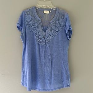 Anthropologie Periwinkle Blue Linen V neck Top